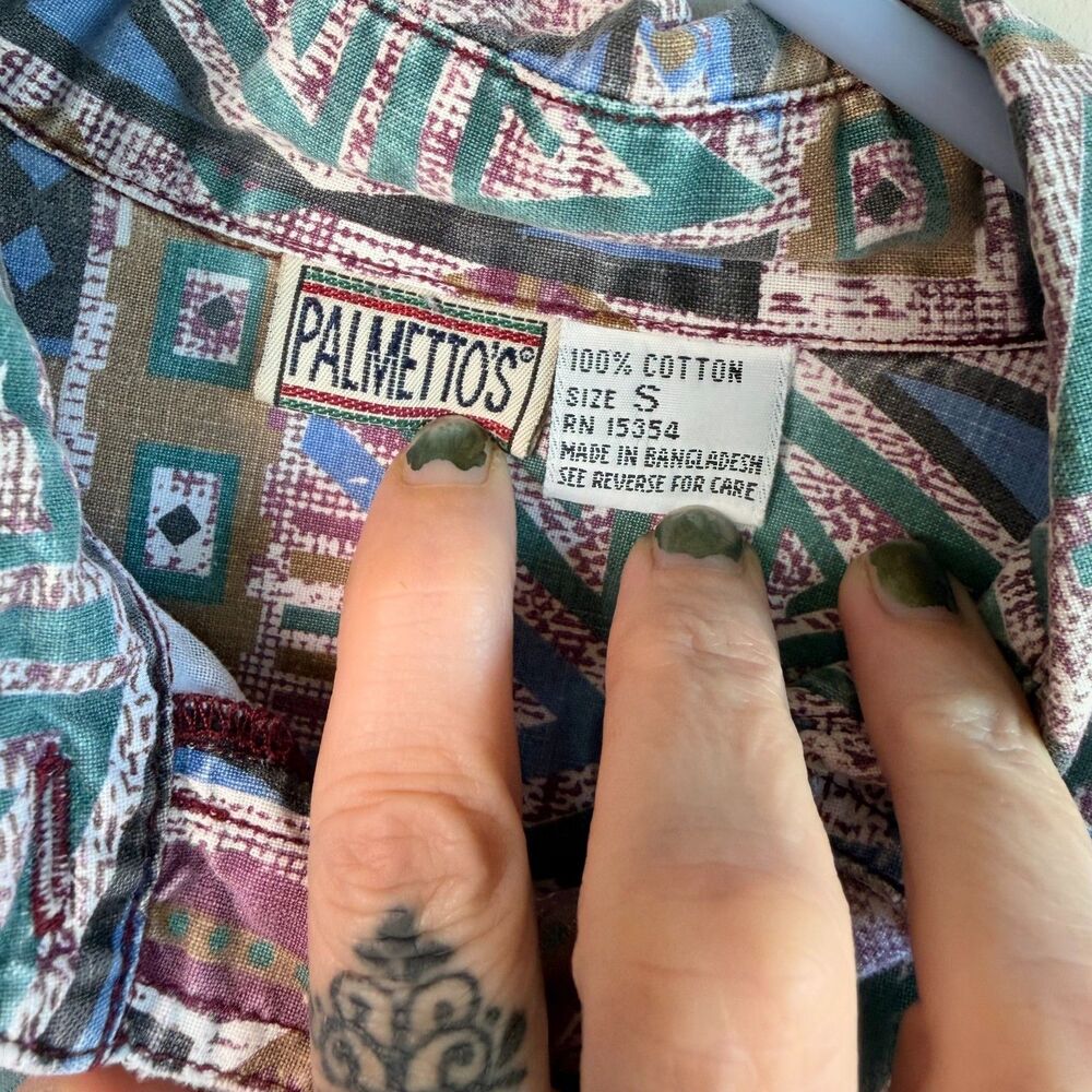 Vintage 90s Palmettos Graphic Southwest Style Button Up - Picture 4 of 7